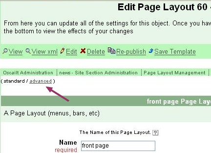 Fig 11.1: 'Advanced' link for specifying style classes in object layout